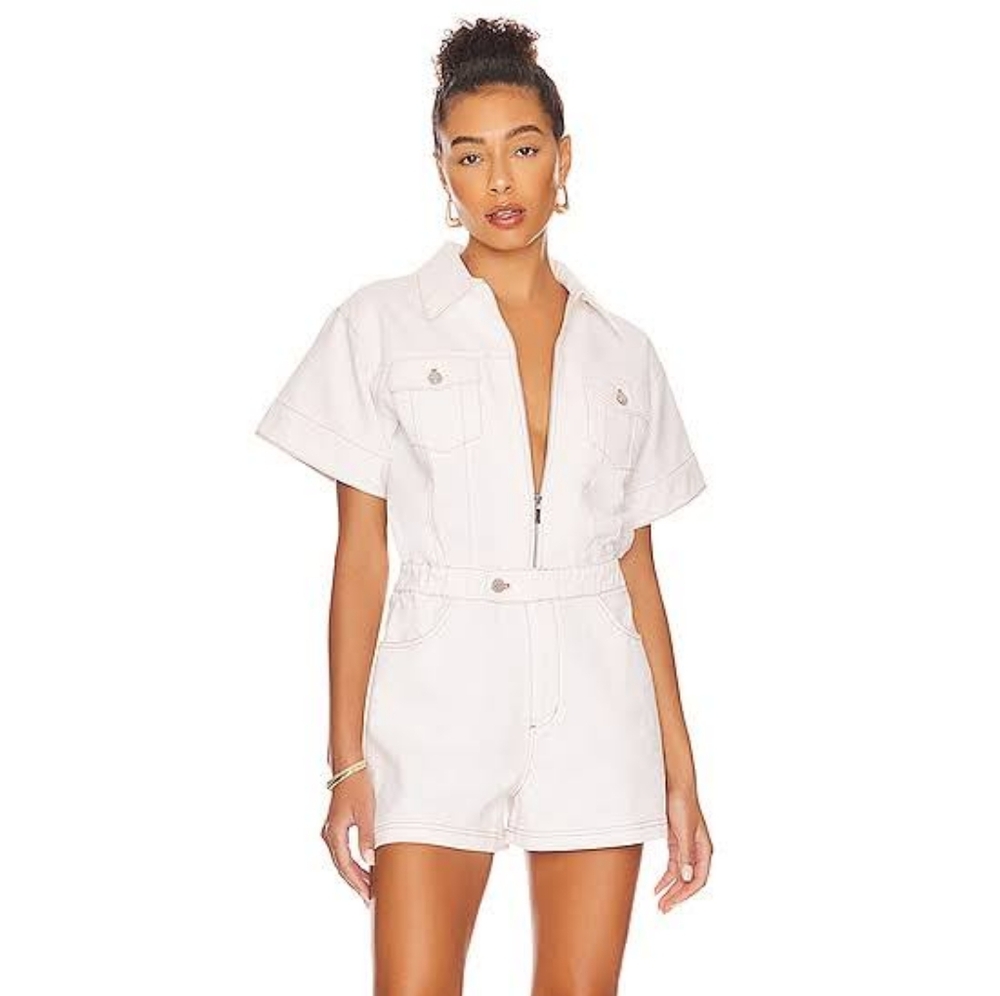 NWT WE WORE WHAT Flight Denim Romper S White Coachella Festival Revolve